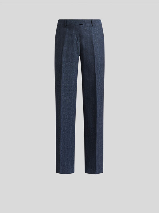 Etro , Wool Jacquard Trousers, Woman, Navy Blue, Size 40 In Navy Blue