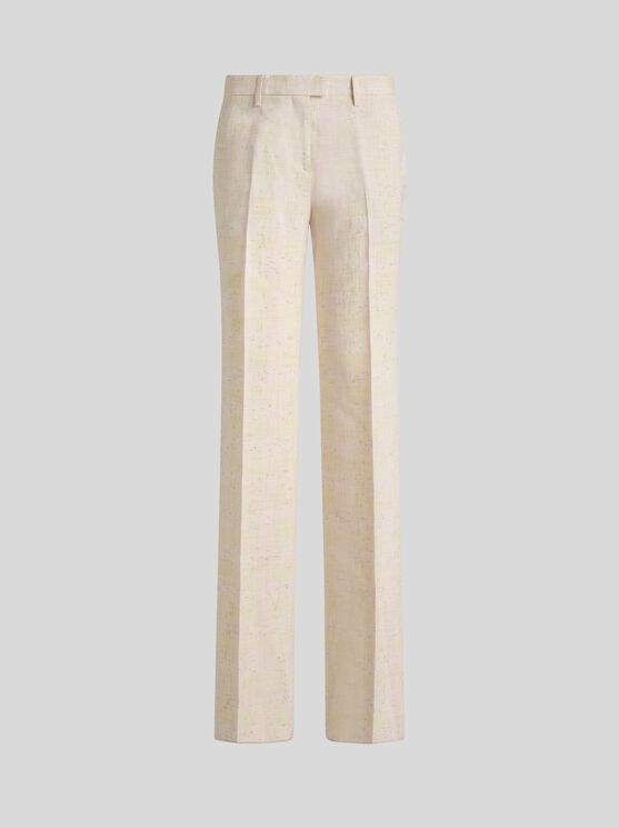 Etro , Slub Linen-blend Trousers, Woman, Beige, Size 46 In Beige