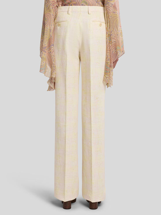 Etro , Slub Linen-blend Trousers, Woman, Beige, Size 46 In Beige