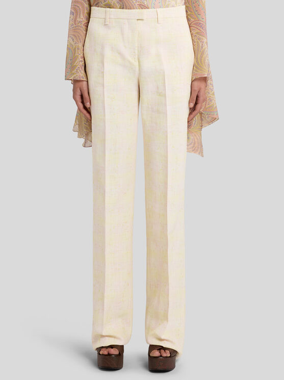 Etro , Slub Linen-blend Trousers, Woman, Beige, Size 46 In Beige