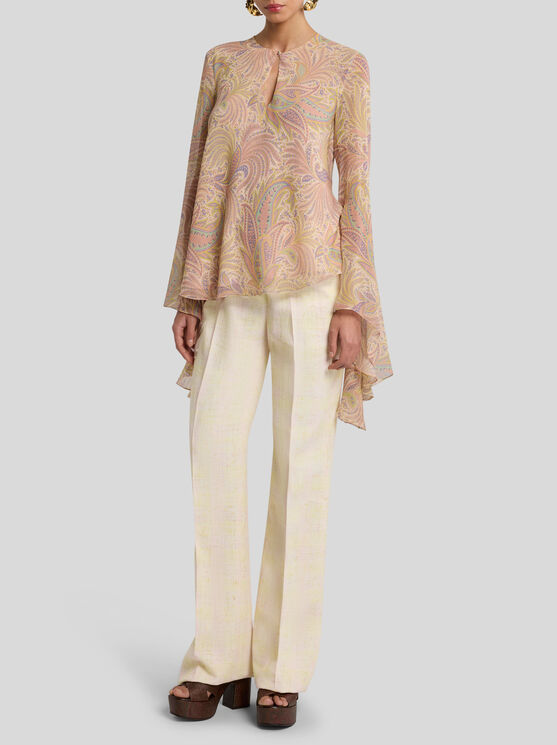 Etro , Slub Linen-blend Trousers, Woman, Beige, Size 46 In Beige
