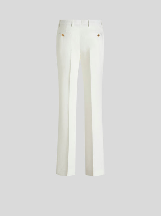 Shop Etro Slub Fabric Trousers In White