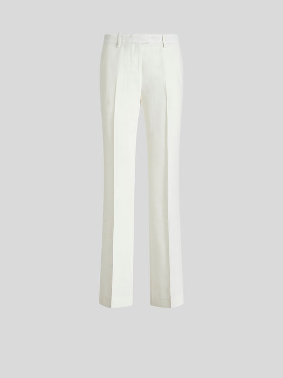 Shop Etro Slub Fabric Trousers In White