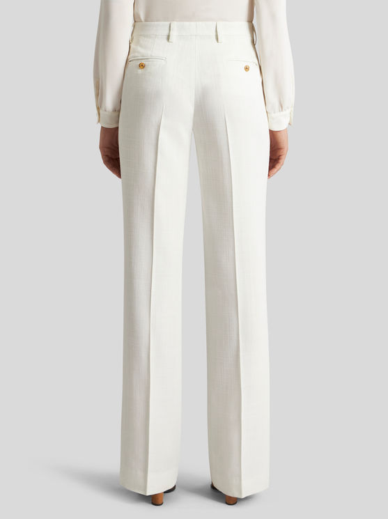 Shop Etro Slub Fabric Trousers In White