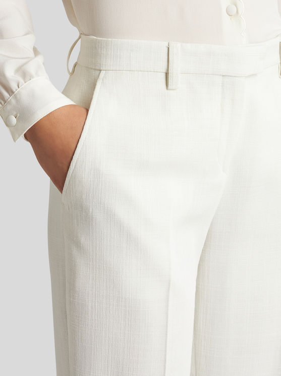 Shop Etro Slub Fabric Trousers In White