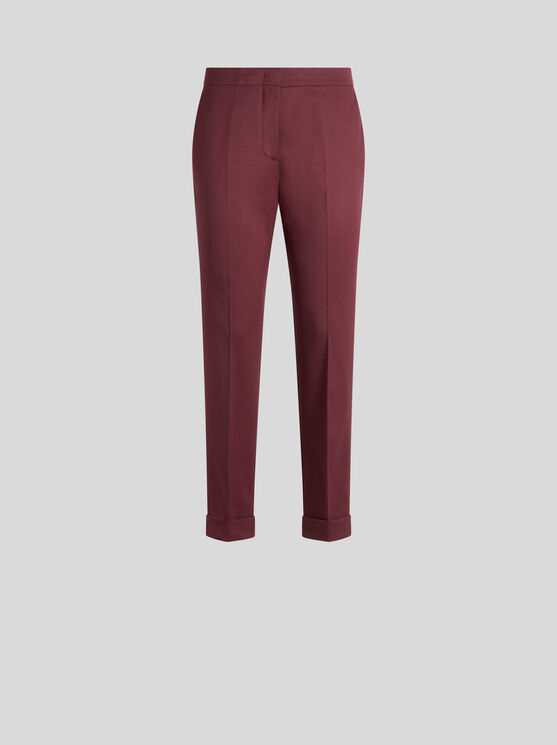 Shop Etro Cropped Stretch Wool Trousers In Burgundy