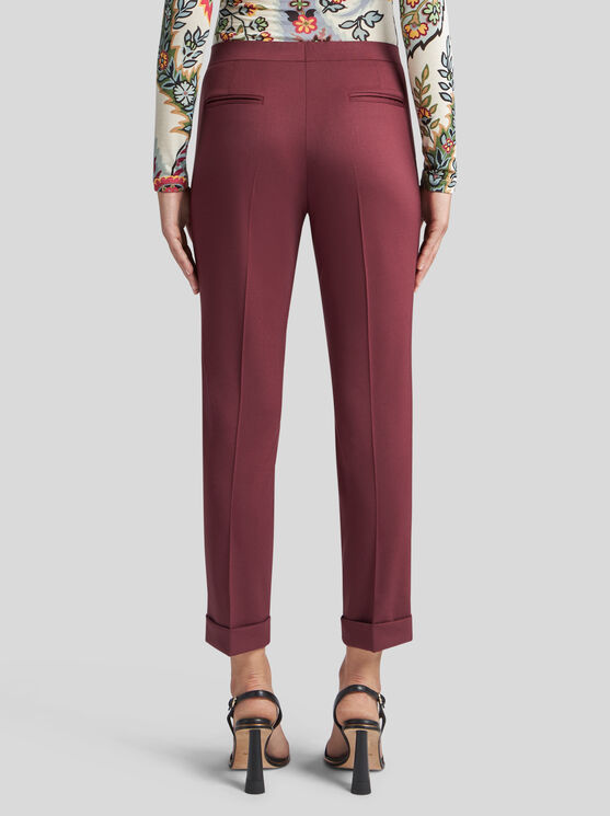 Shop Etro Cropped Stretch Wool Trousers In Burgundy