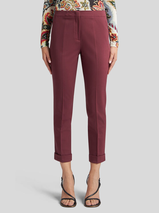 Shop Etro Cropped Stretch Wool Trousers In Burgundy