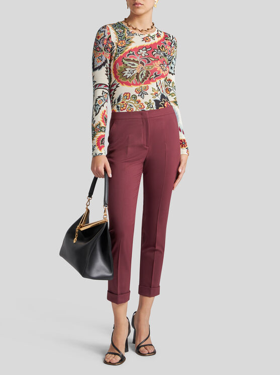 Shop Etro Cropped Stretch Wool Trousers In Burgundy