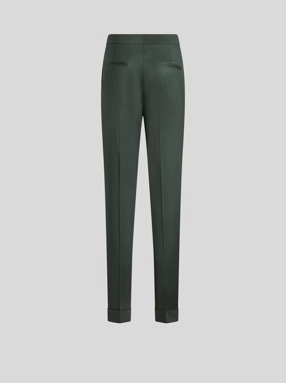 Shop Etro Cropped Stretch Wool Trousers In Dark Green