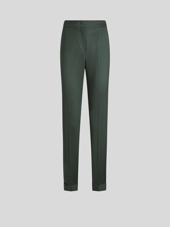 Shop Etro Cropped Stretch Wool Trousers In Dark Green