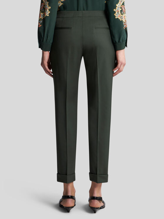 Shop Etro Cropped Stretch Wool Trousers In Dark Green