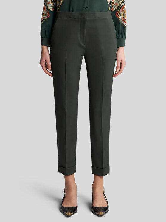 Shop Etro Cropped Stretch Wool Trousers In Dark Green