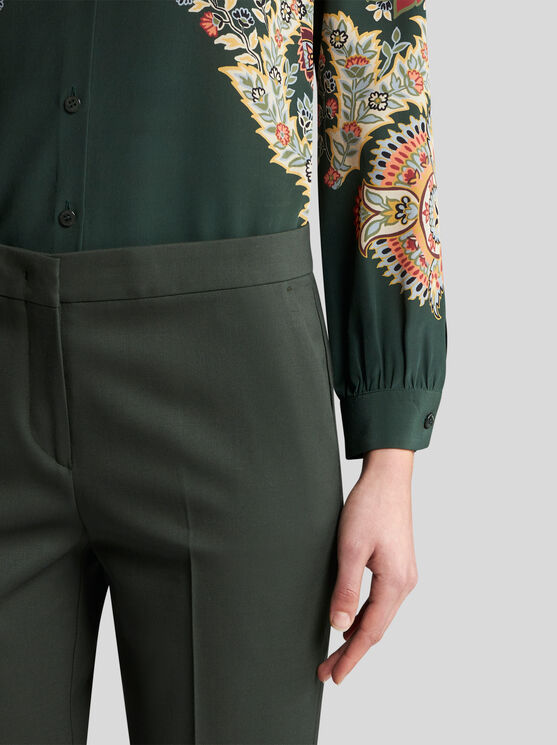 Shop Etro Cropped Stretch Wool Trousers In Dark Green