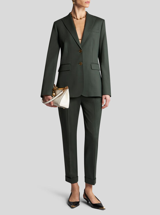 Shop Etro Cropped Stretch Wool Trousers In Dark Green