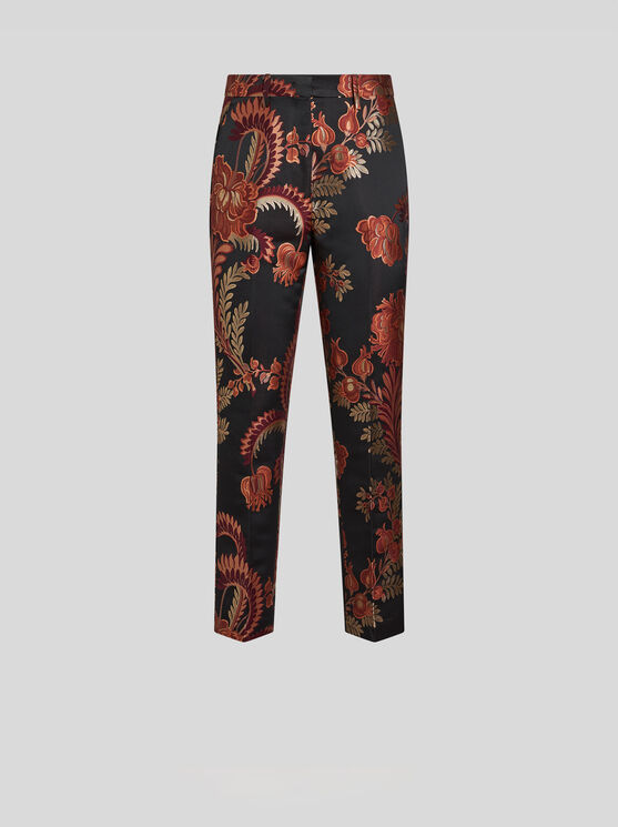 Shop Etro Jacquard Cigarette Trousers In Black