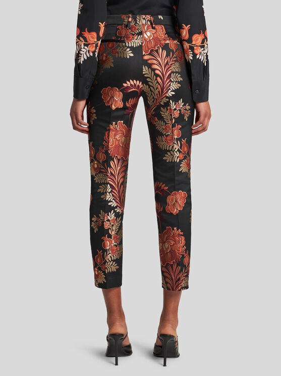 Shop Etro Jacquard Cigarette Trousers In Black