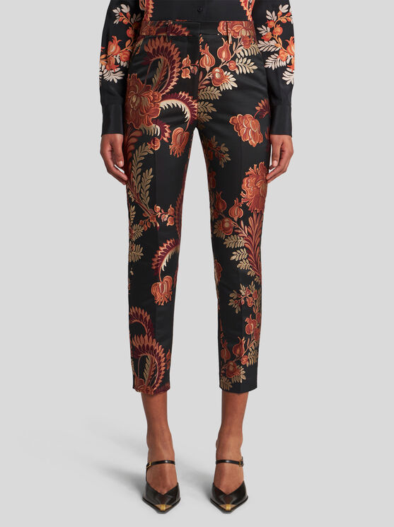 Shop Etro Jacquard Cigarette Trousers In Black