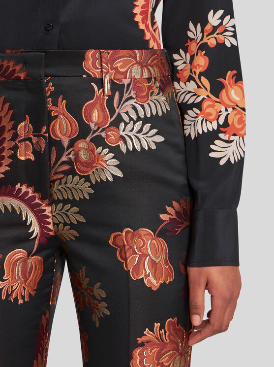 Shop Etro Jacquard Cigarette Trousers In Black