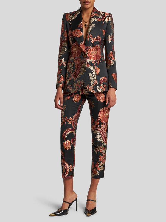 Shop Etro Jacquard Cigarette Trousers In Black