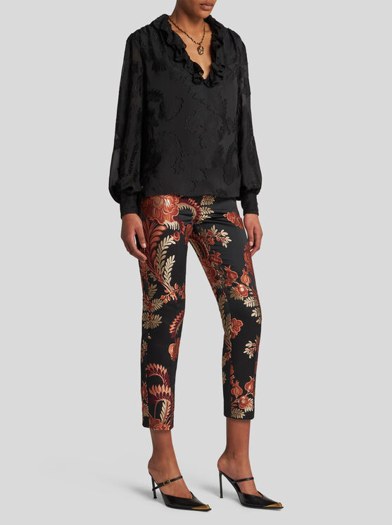 Shop Etro Jacquard Cigarette Trousers In Black