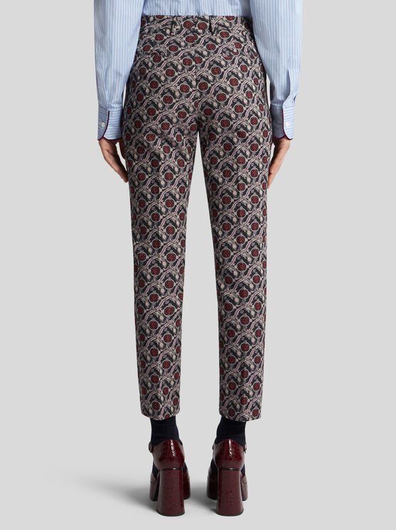 Shop Etro Jacquard Cigarette Trousers In Navy Blue