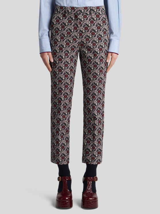 Shop Etro Jacquard Cigarette Trousers In Navy Blue