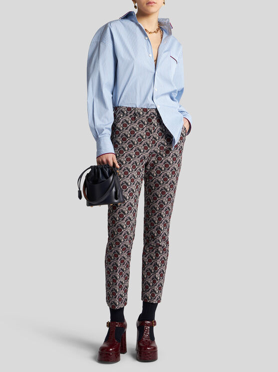 Shop Etro Jacquard Cigarette Trousers In Navy Blue