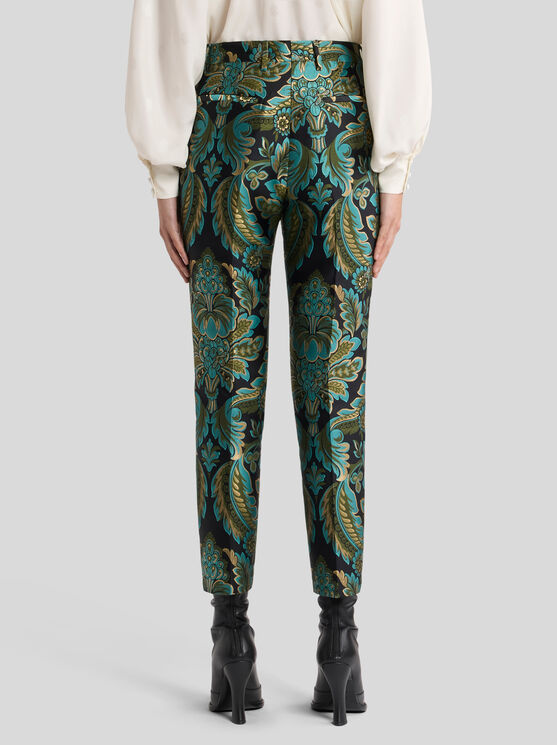 Etro Capitol Floral Jacquard Pants In Green