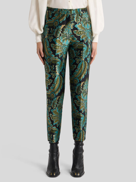 Etro Capitol Floral Jacquard Pants In Green