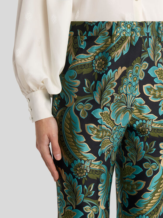 Etro Capitol Floral Jacquard Pants In Green
