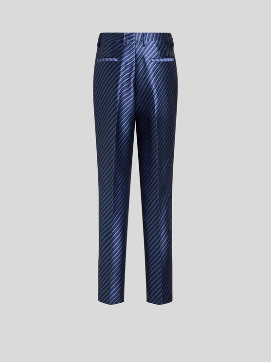 Etro , Diagonal Jacquard Cigarette Trousers, Woman, Navy Blue, Size 44 In Navy Blue