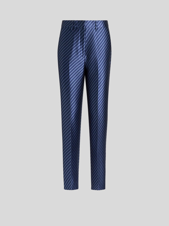 Etro , Diagonal Jacquard Cigarette Trousers, Woman, Navy Blue, Size 44 In Navy Blue
