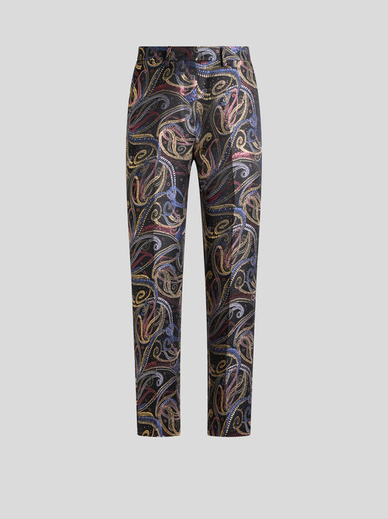 Etro , Cropped Trousers In Duchesse Jacquard With Paisley Foliage Motif, Woman, Black, Size 48 In Black