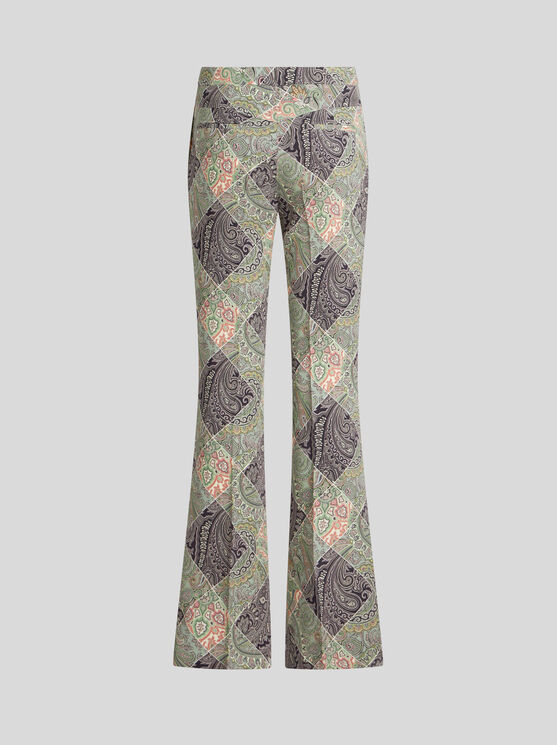 Shop Etro Flared Printed Cady Trousers In White