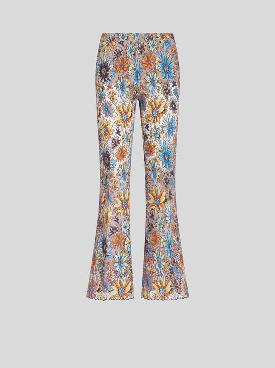 Shop Etro Floral Bouquet Flared Trousers In Multicolour