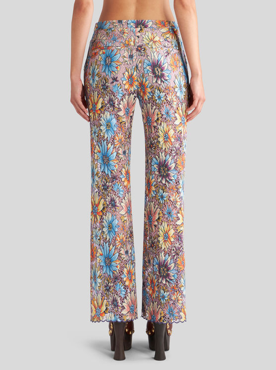 Shop Etro Floral Bouquet Flared Trousers In Multicolour