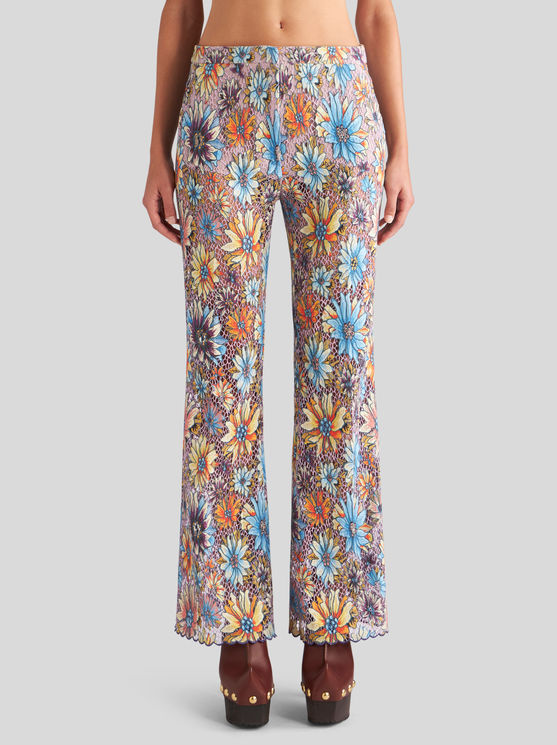 Shop Etro Floral Bouquet Flared Trousers In Multicolour