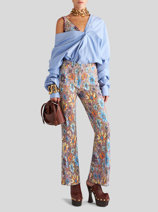 Shop Etro Floral Bouquet Flared Trousers In Multicolour