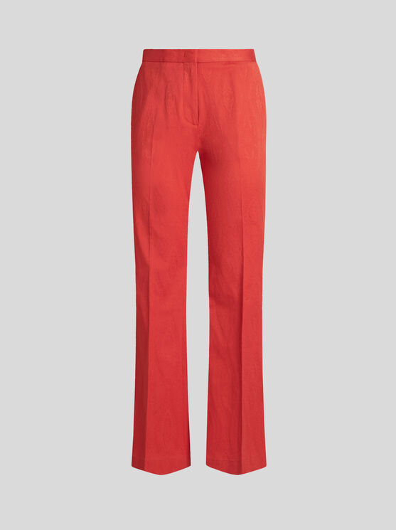 Etro Cotton Jacquard Trousers With Medallion Motif In Red