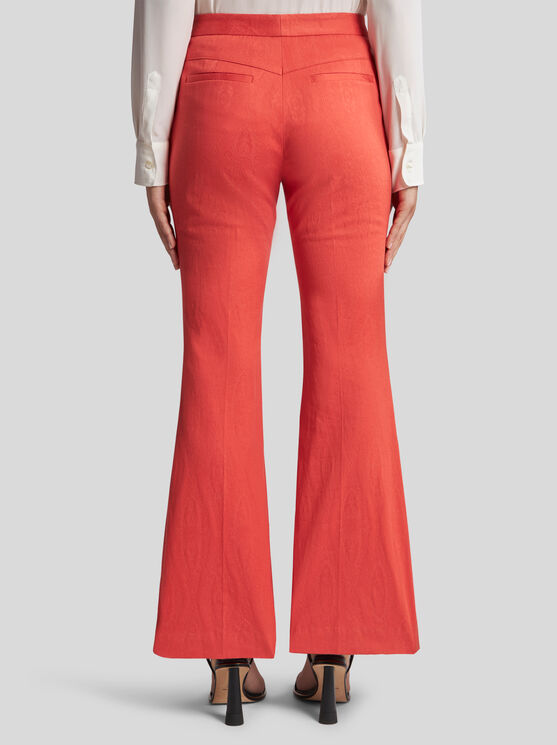 Etro Cotton Jacquard Trousers With Medallion Motif In Red