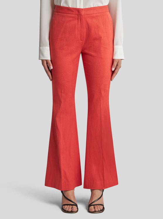 Etro Cotton Jacquard Trousers With Medallion Motif In Red