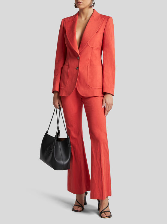 Etro Cotton Jacquard Trousers With Medallion Motif In Red