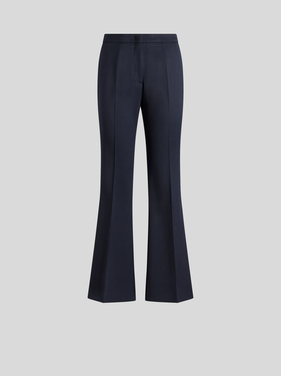 Shop Etro Flared Stretch Gabardine Trousers In Navy Blue