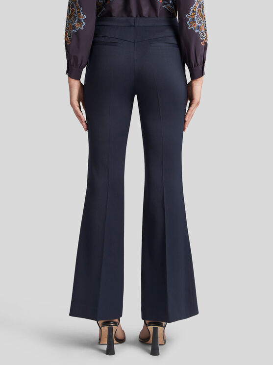 Shop Etro Flared Stretch Gabardine Trousers In Navy Blue