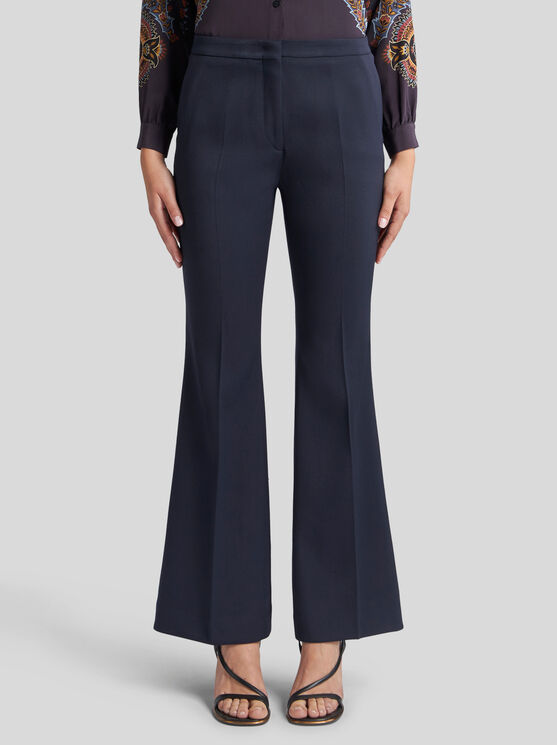 Shop Etro Flared Stretch Gabardine Trousers In Navy Blue