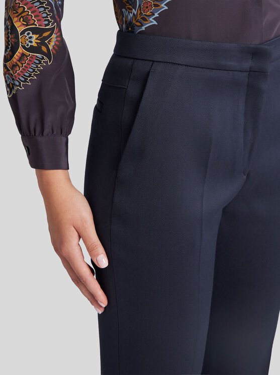 Shop Etro Flared Stretch Gabardine Trousers In Navy Blue