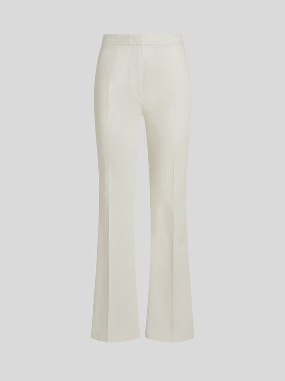 Shop Etro Flared Stretch Cotton Trousers In White