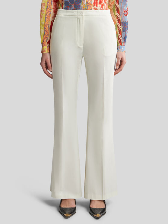 Shop Etro Flared Stretch Cotton Trousers In White