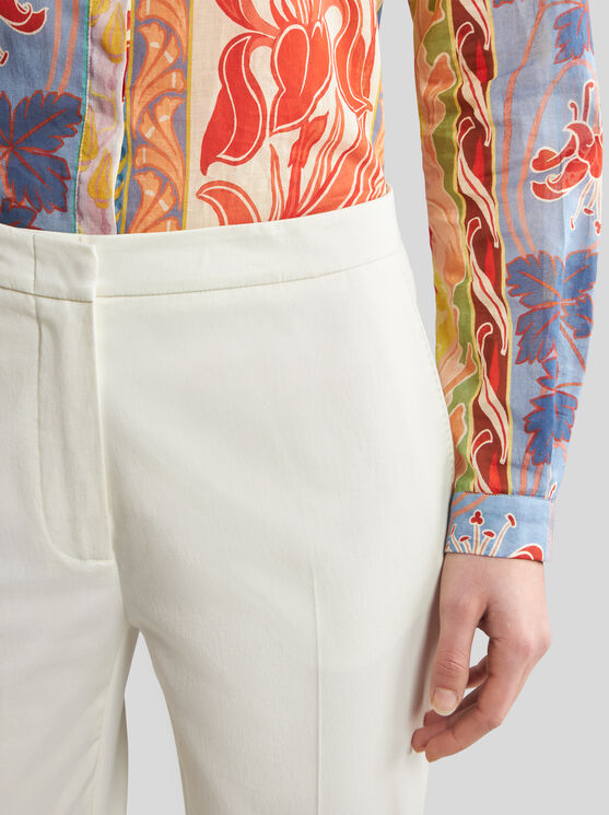 Shop Etro Flared Stretch Cotton Trousers In White